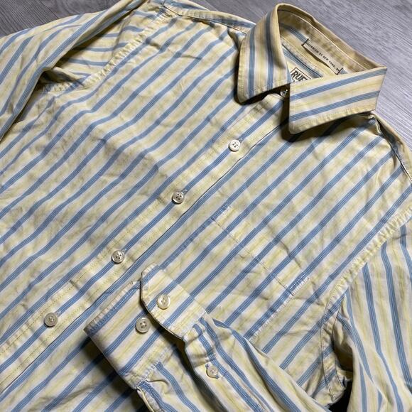 Vintage Y2K Ruehl No 925 Men’s Yellow Blue White Vertical Striped Shirt Small - Picture 2 of 6